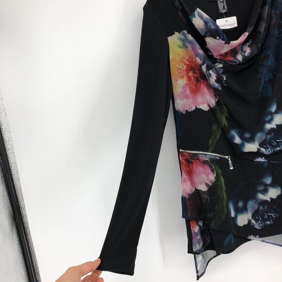BNWT Frank Lyman Black & Multicolor Floral LS Cowl Neck flowy blouse  size 6 - Picture 12 of 14